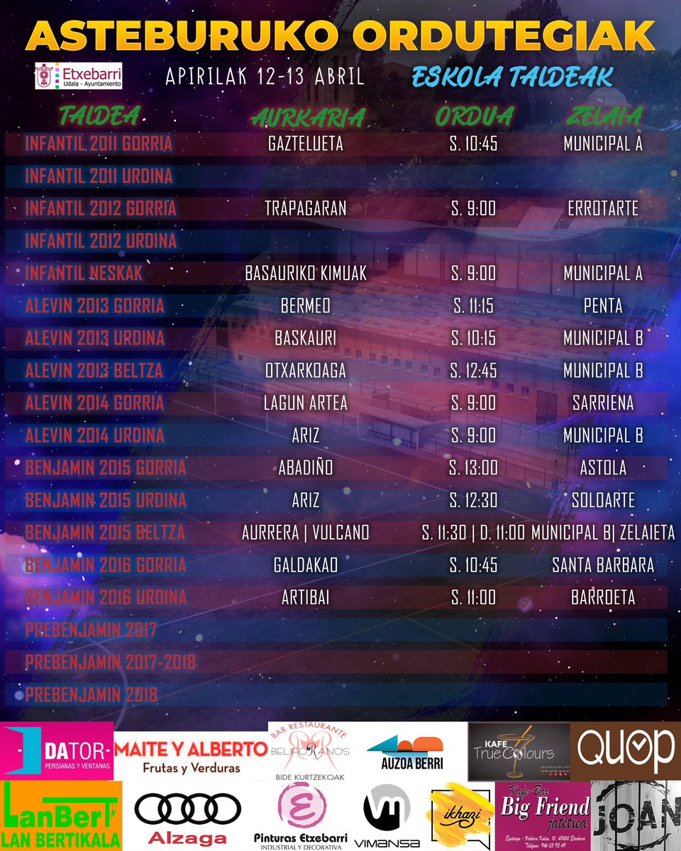 Asteburuko ordutegiak