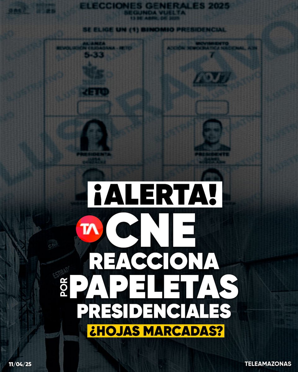 #ATENCIÓN | CNE reacciona por denuncia de papeletas marcadas para las elecciones del domingo 13 de abril en Ecuador ow.ly/T1rw50Vzaiv