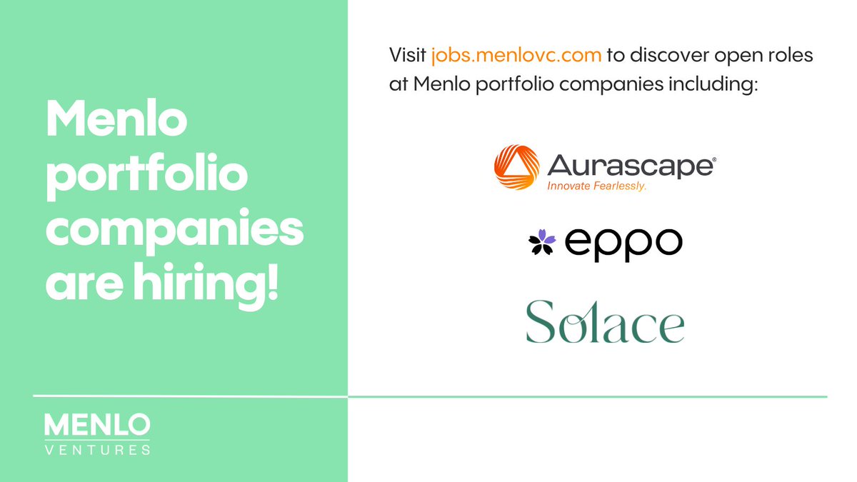 Y2Kandace's tweet image. ✨#NowHiring ✨
This week's hiring spotlight includes startups that are redefining industries: @Aurascape_ is revolutionizing AI security, @eppohq is transforming experimentation, and @solacehealth_ is the future of healthcare access. Head to mnlo.vc/Careers to apply