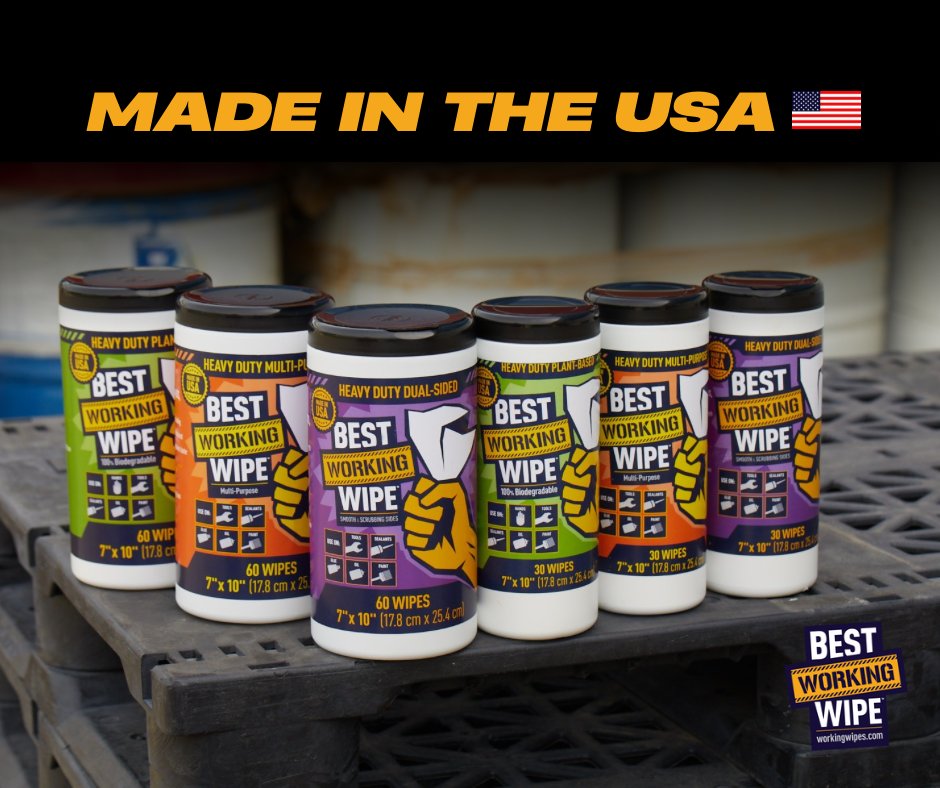 BestWorkingWipe's tweet photo. With all the talk around tariffs we want to reassure our customers: Best Working Wipes is made right here in the USA. That means no delays, no hidden costs, and no compromise on quality—ever!  #EffortlessCleaning  #paint #jansan #towel #wipe #workingwipes #cleaning https://t.co/06G7KZBIi8