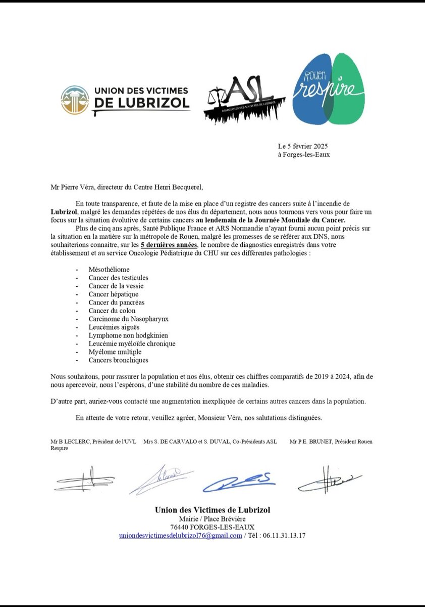 Aucun retour depuis plus de 2 mois de <a href="/CentreBecquerel/">CentreHenriBecquerel</a>. La correction est de répondre en toute #transparence.  RAPPELONS  que ce courrier à été mis en copie à tous nos #députés et #sénateurs #Seinomarins. #suivi #cancers #lubrizol