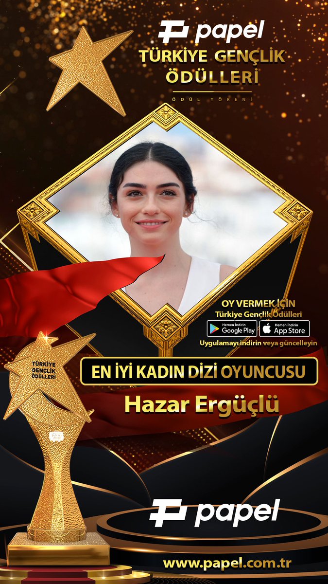 Papel Türkiye Gençlik Ödülleri oylama süreci başladı. Türkiye Gençlik Ödülleri uygulamamızı indirip  tüm kategorilerde oy kullanabilirsiniz.

#PapelTürkiyeGençlikÖdülleri
#eniyikadındizioyuncusu