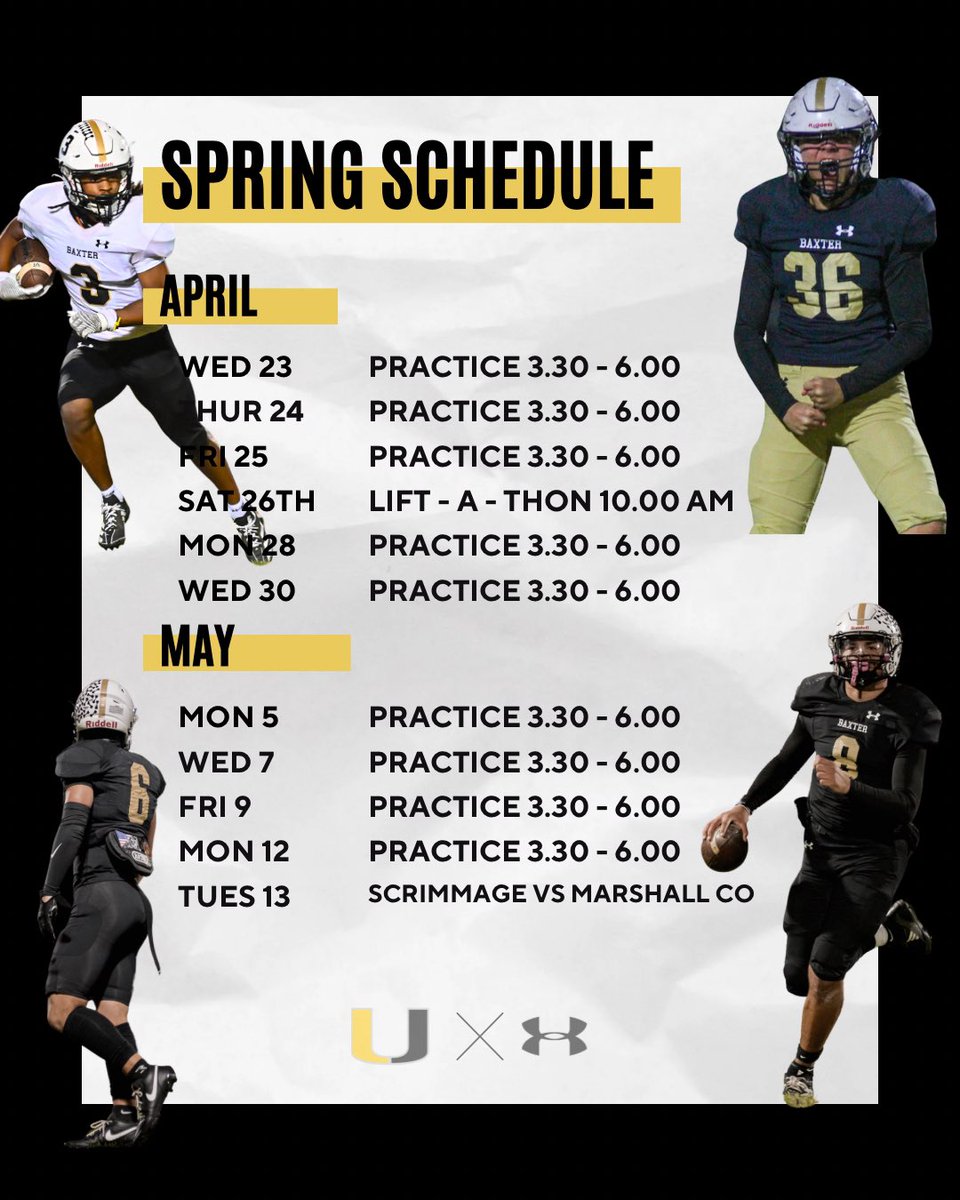 Upperman fans! It’s almost spring practice time and you know what that means??? It’s FOOTBALL TIME in BAXTER!  Preparation for the 2025 season is right around the corner! 

**Reminder - You can help support through our Lift-A-Thon, on April 26th! Reach out to for more details!!**