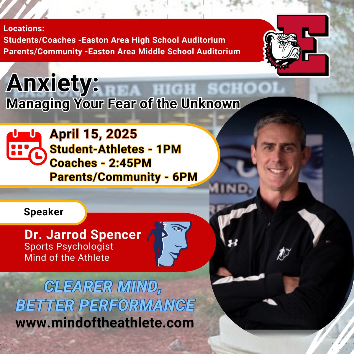 Updated times and location for our Mind of the Athlete presentations on Tuesday, April 15!