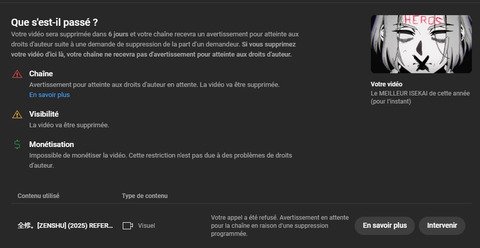 Yorin_san's tweet photo. J'ai besoin d'aide @YTCreateurs @YouTube 

Mon appel, qui DEVAIT être examiné par Youtube ne l'a pas été, Vobile a juste rejeté l'appel sans lire quoique ça soit évidemment, et maintenant, c'est à moi sous 1 semaine de soit:
- Supprimer la vidéo
- Retirer l'appel
y'a un soucis 💀 https://t.co/4R2e2pAv74