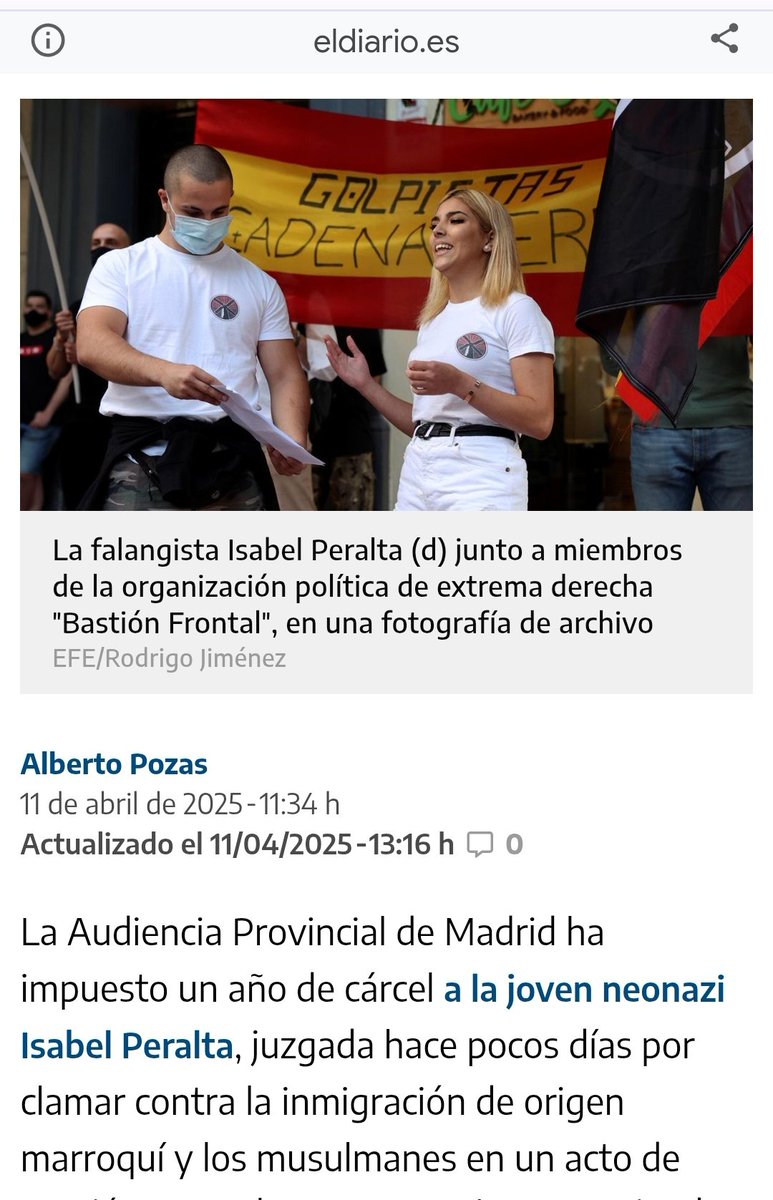 Han condenado a Isabel peralta por decir:
-"No es inmigración, es una invasión"
-"Contra el Islam, lucha radical"
-"España cristiana y no musulmana" 
YO, ESTOY TOTALMENTE DE ACUERDO CON ESTAS FRASES. ¿Y TÚ?
¿TE ATREVES A DAR RT?