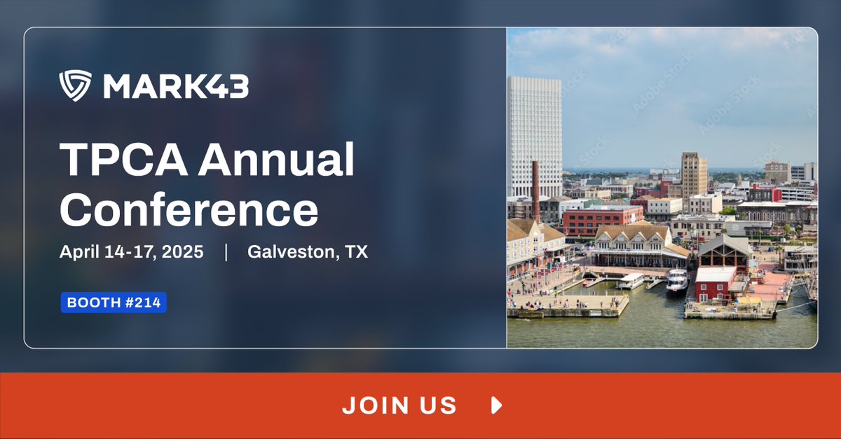 mark43's tweet image. Mark43 is heading to Galveston Island for the 2025 Texas Police Chiefs Association Annual Conference from April 14-16! Visit us at booth #214 to see our intelligent cloud-native public safety platform in action. #Mark43 #TPCA #TexasPublicSafety
