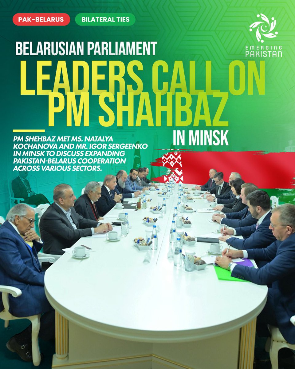 IhsaanaKhan's tweet photo. PM Shehbaz met Ms. Natalya Kochanova & Mr. Igor Sergeenko in Minsk to discuss boosting 🇵🇰-🇧🇾 cooperation in trade, industry, education & more.
Strengthening ties through dialogue and mutual vision.
#PakBelarus #EmergingPakistan #BilateralTies #ShehbazSharif https://t.co/7hMitJlDcG