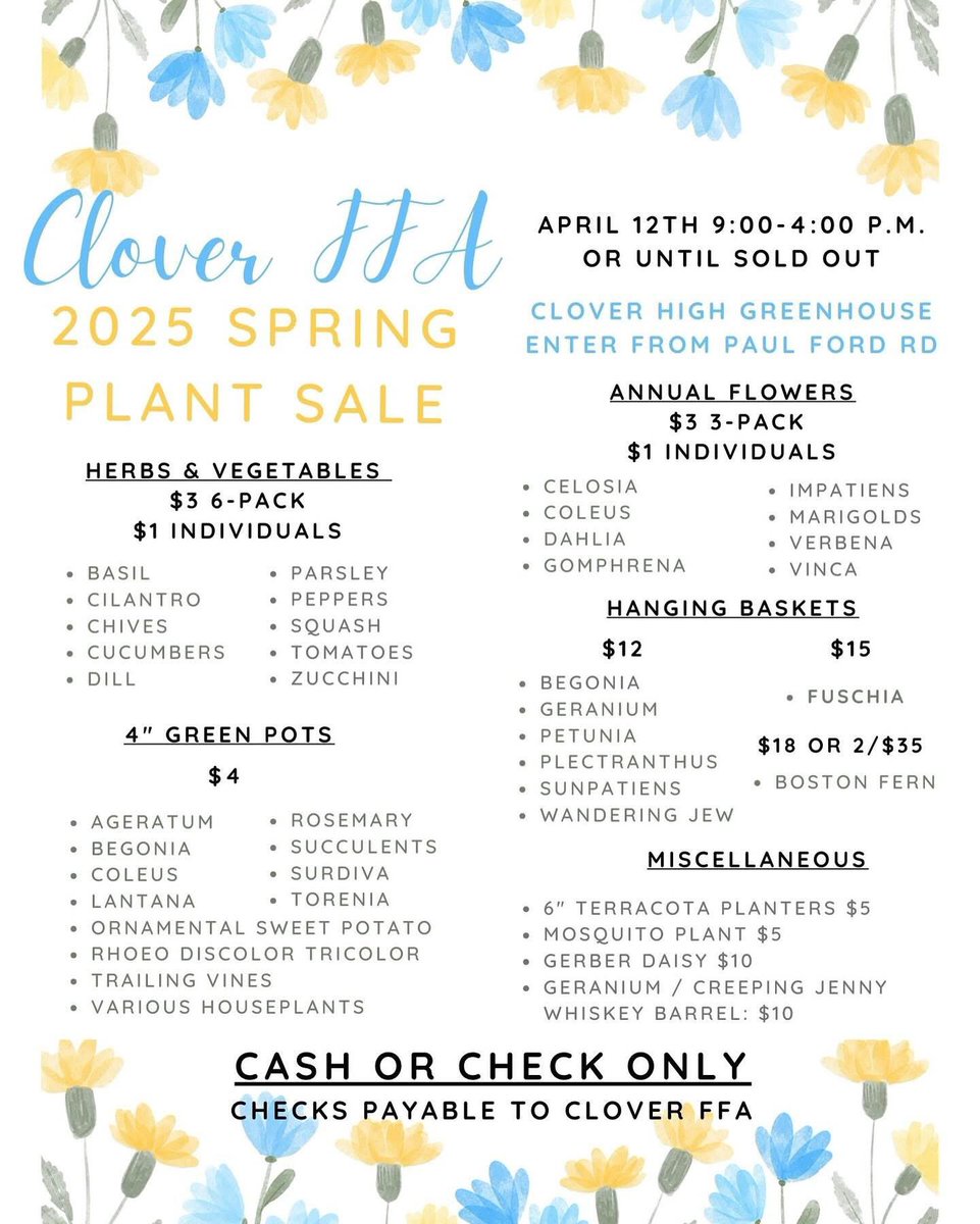 When the rain moves on out tomorrow, be sure to stop by our FFA Spring Plant Sale! We’ll be here from 9:00am-4:00pm or until we sell out!