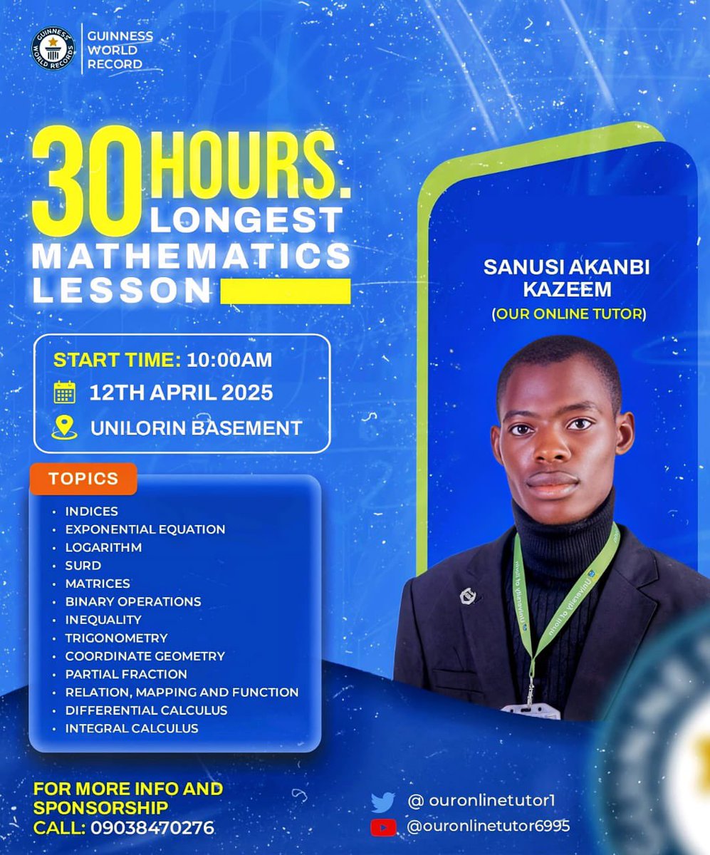Bello_B01's tweet image. #30HoursMathMarathon
#MathAThon
#GuinessWorldRecords
#UNILORIN
