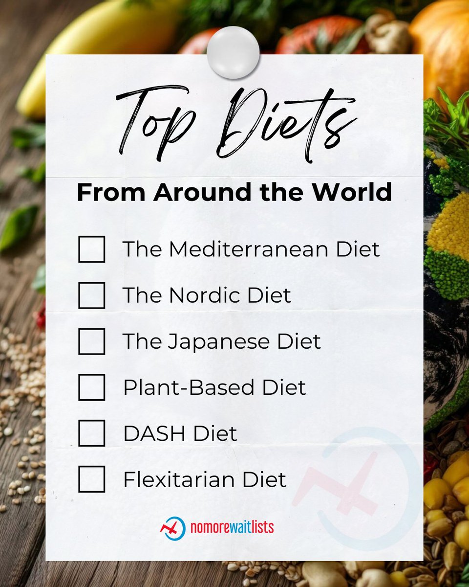 🌍 #TopDiets from Around the World
From the #Mediterranean to #Japanese, #Nordic to #Plant-Based &amp; #Flexitarian, explore global #diets that boost heart health, energy &amp; longevity 🥗🌱🍣
Find the best fit for your lifestyle at NoMoreWaitlists.net 💪
#HealthyEating