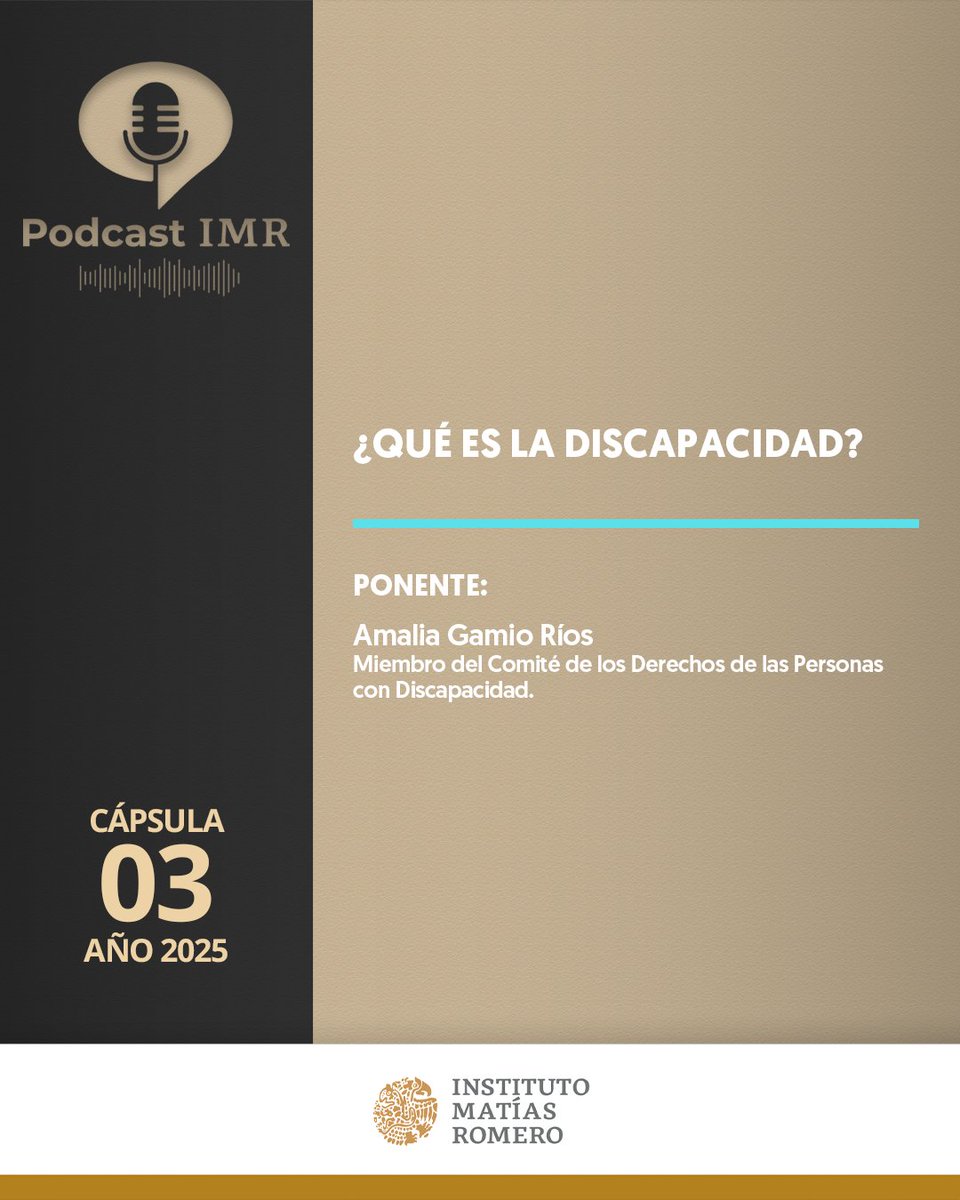 En nuestra #CápsulaIMR como parte de la campaña “Visibles: más allá de la discapacidad” <a href="/AmaliaGamio/">Amalia Gamio</a> nos explica ¿qué es una discapacidad? y como se atiende en el marco de la CDPD.

Te invitamos a escuchar.

➡️ spoti.fi/4jcIZ2a