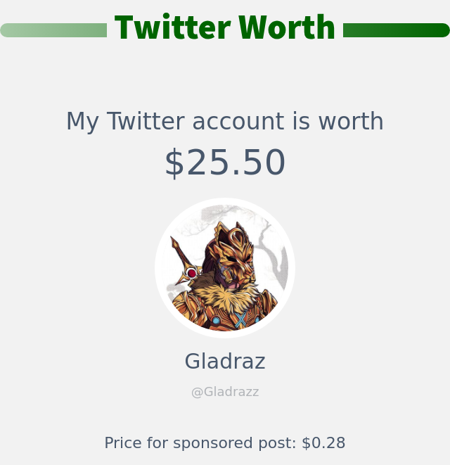 My Twitter worth is: $25.50

➡️ infinityweet.me/account-worth