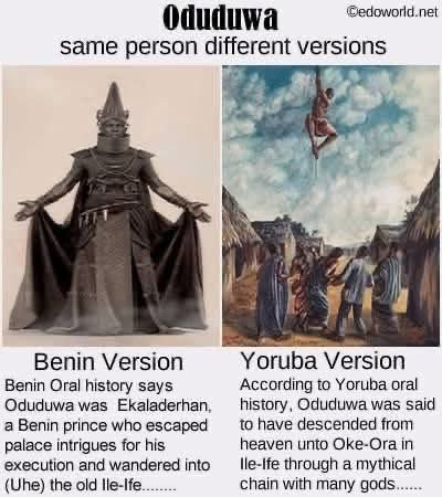 edovibez's tweet photo. Two Histories, One Name: While the Yoruba celebrate Oduduwa as the founding father of their civilization who descended from the sky, the Benin narrative views him as a prince who left Benin to establish his own kingdom. A tale of origins told from two powerful perspectives. https://t.co/bsqABWK6V4