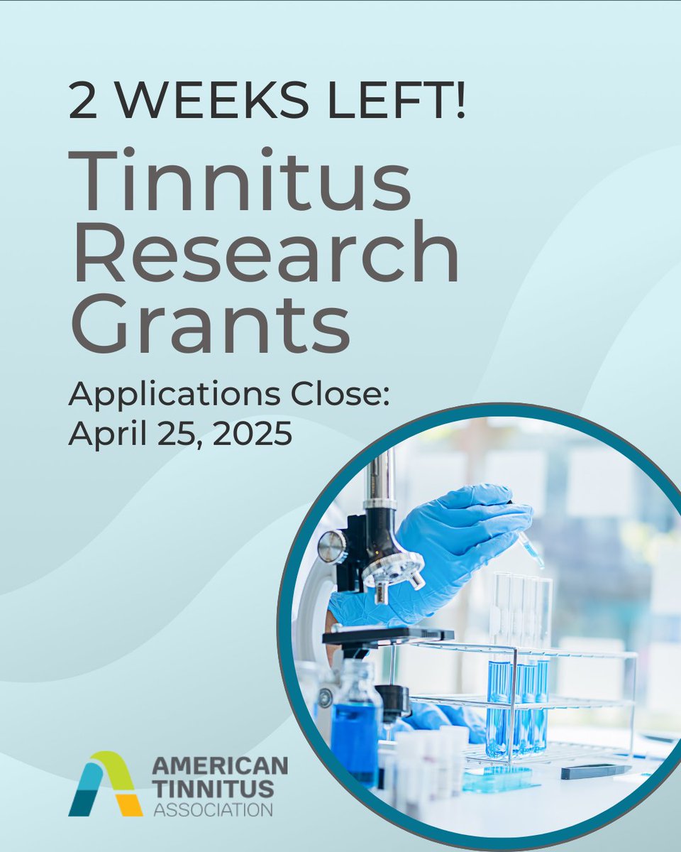 ⏰ 2 Weeks Left to Submit Your Grant Application! ⏰

The American Tinnitus Association’s Innovative Research Grants Program is accepting applications—but the deadline is fast approaching! Tinnitus researchers, regardless of international status or career stage, are encouraged to