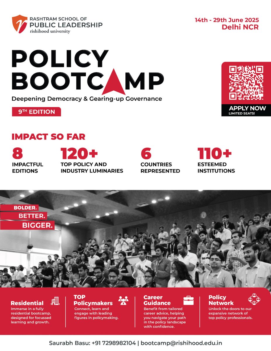 rashtramspl's tweet photo. Dreaming of a career in Govt, Think Tanks, CSR, MNCs, UN/World Bank, or Ivy League admits—but don’t know where to start?

Join India's top residential #PolicyBootCamp to dive into policy, governance &amp; leadership.

Apply now: https://t.co/663W35RjDu https://t.co/EP83Xl4Jvi