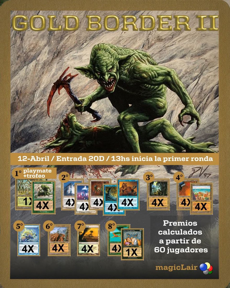 MaxiArguelloSo1's tweet photo. Mañana se viene alto torneo acá en Buenos Aires, y todavía pueden anotarse los despistado que les guste las cartitas viejas! #goldborder #premodernmagic #saturday @VampiricTutor_ https://t.co/hq3JryTrvA