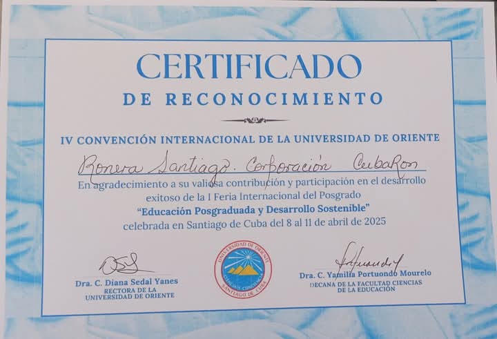 AilynRu80819364's tweet photo. Recibe la Ronera Santiago de Cuba un merecido reconocimiento por su valiosa contribución y participación en el desarrollo de la IV Convención Internacional de Ciencia y Conciencia de la Universidad de Oriente.
#RoneraSantiagoDeCuba #CienciaYConciencia #CulturaCubana https://t.co/mcxUSQse2n