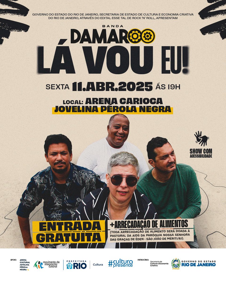 BandaDamaroo's tweet photo. 🚨 PRÓXIMA PARADA: PAVUNA! 🚨

A Turnê Lá Vou Eu segue pegando fogo, e nosso próximo show acontece hoje!

📅Dia: 11 de Abril, ás 19h
📍Local: Arena Carioca Jovelina Pérola Negra - Praça Ênio, s/n - Pavuna, RJ
🎟️Ingresso Solidário: 1kg de alimento não perecível

Te esperamos lá! https://t.co/Xr6dAsbzuq