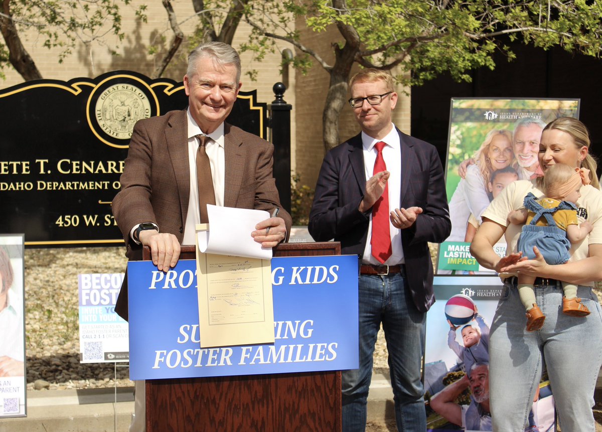 This week, I signed SB 1208, marking a RECORD investment to improving Idaho’s foster care system. 

We want Idaho’s children to grow up healthy, well adjusted, and safe. These critical investments will help ensure the state can meet the needs of its most vulnerable children.