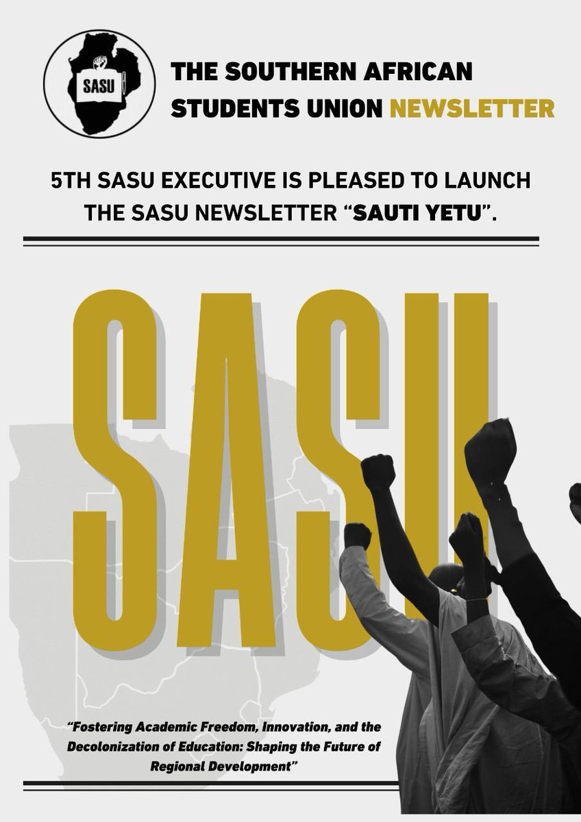 5TH SASU INAUGURAL NEWSLETTER 

SASU launches the inaugural 1st Edition Newsletter- “SAUTI YETU” which is Our Voice in Swahili 

It will serve as a platform for young voices across the SADC region to express their views, share experiences, and engage in regional dialogue

#SASU25
