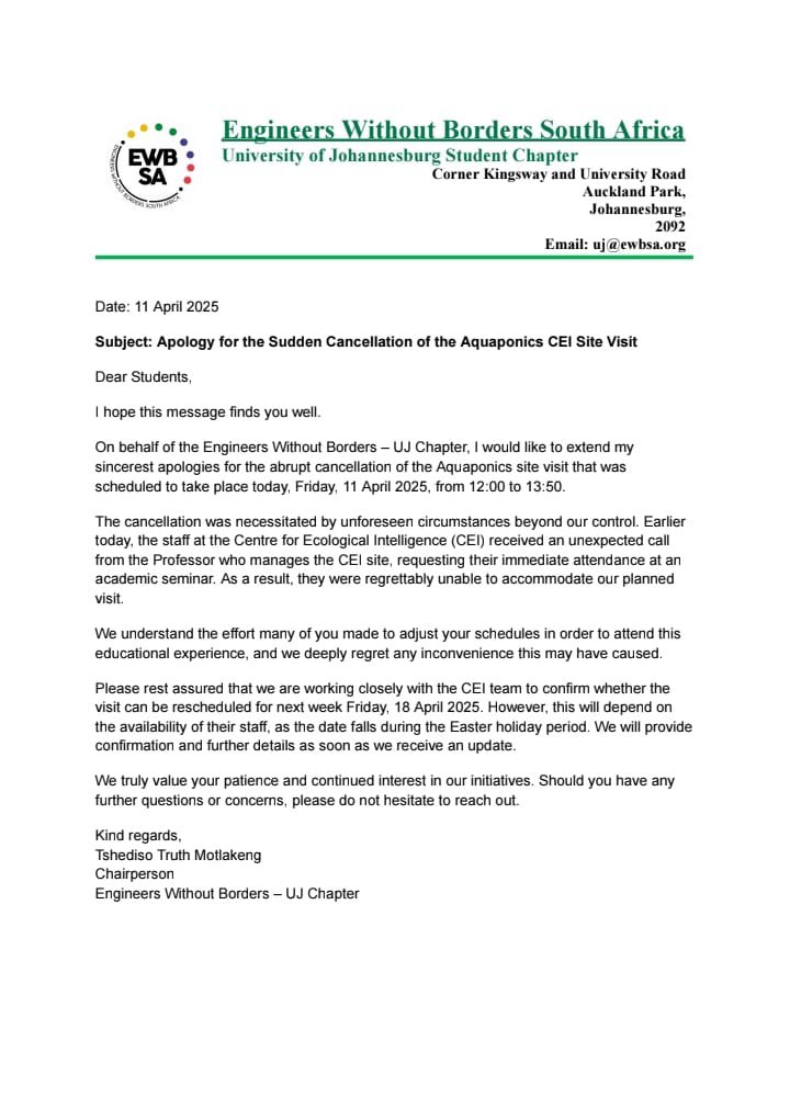 CEI site visit postponed‼️