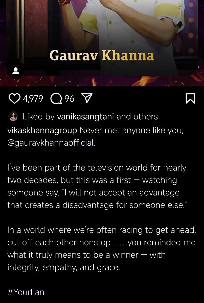OneHappyInsaan's tweet photo. This is from the most favourite chef of the nation and world!!!!

Did you all see the ht!?! #YourFan!

And this isnt about #chefGaurav you all... It's about the person #GauravKhanna!

What more do I want!

Happiest rn.

#CelebrityMasterChef #GauravWinsCMC
#VikasKhanna https://t.co/jYiyfiYscx