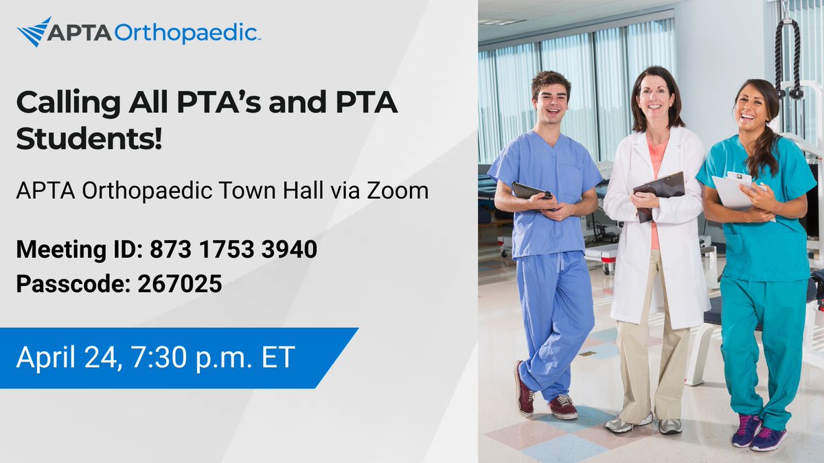 APTAOrthopedics's tweet photo. 𝗣𝗧𝗔𝘀 &amp; 𝗣𝗧𝗔 𝗦𝘁𝘂𝗱𝗲𝗻𝘁𝘀 – 𝗧𝗵𝗶𝘀 𝗢𝗻𝗲’𝘀 𝗳𝗼𝗿 𝗬𝗢𝗨! 📣

Join us for the 𝗔𝗣𝗧𝗔 𝗢𝗿𝘁𝗵𝗼𝗽𝗮𝗲𝗱𝗶𝗰 𝗧𝗼𝘄𝗻 𝗛𝗮𝗹𝗹! Connect, share ideas &amp; shape the future of PTA engagement.

📅 April 24
⏰ 7:30pm ET | 📍 Zoom

🔗 https://t.co/TfuElpAJxC

#PTACommunity https://t.co/5Z7MjBfCwR