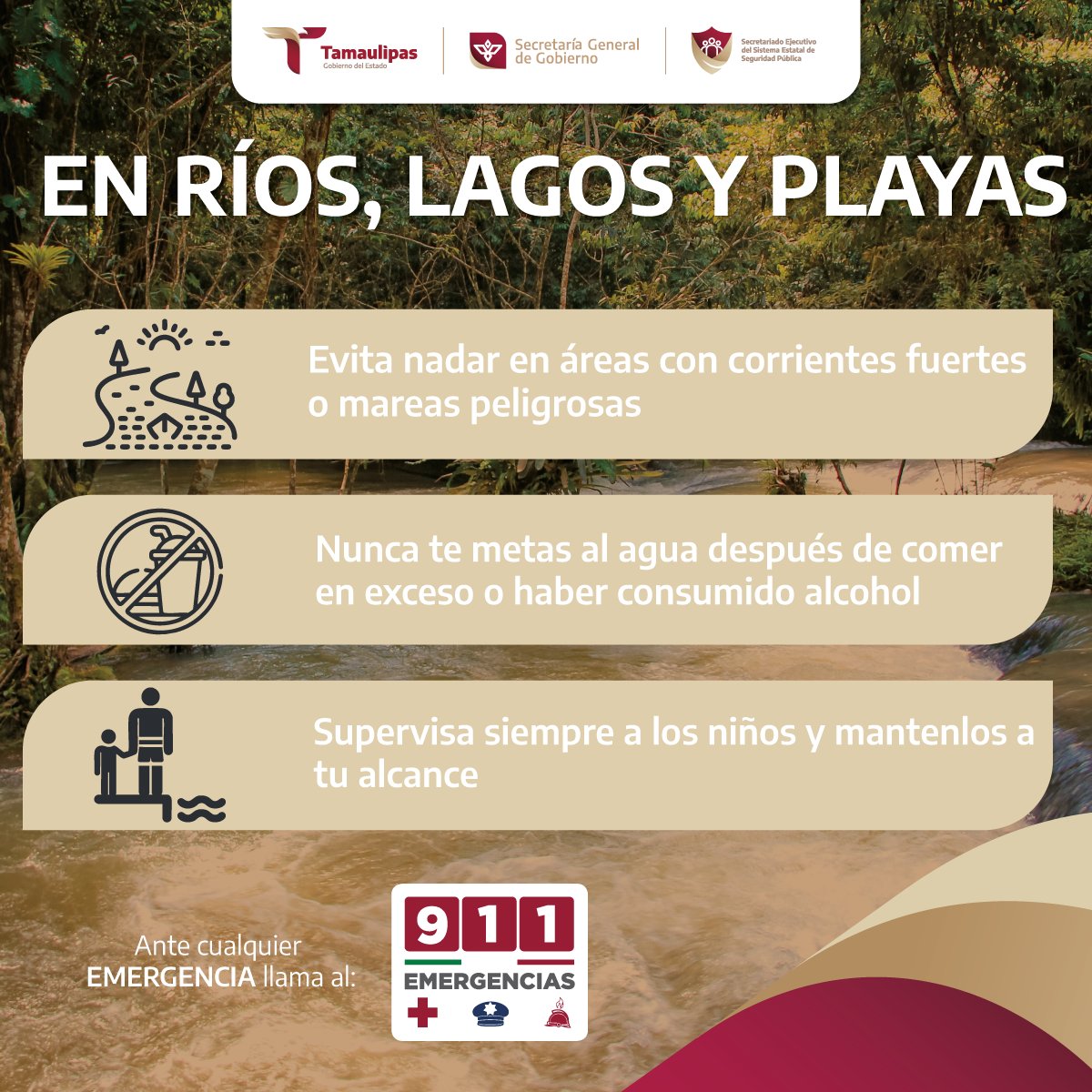 🌊 Si vas a disfrutar de un día en el río, lago o la playa, ¡hazlo con precaución! Tu seguridad es primero.

En caso de emergencia, marca al 9-1-1.📞