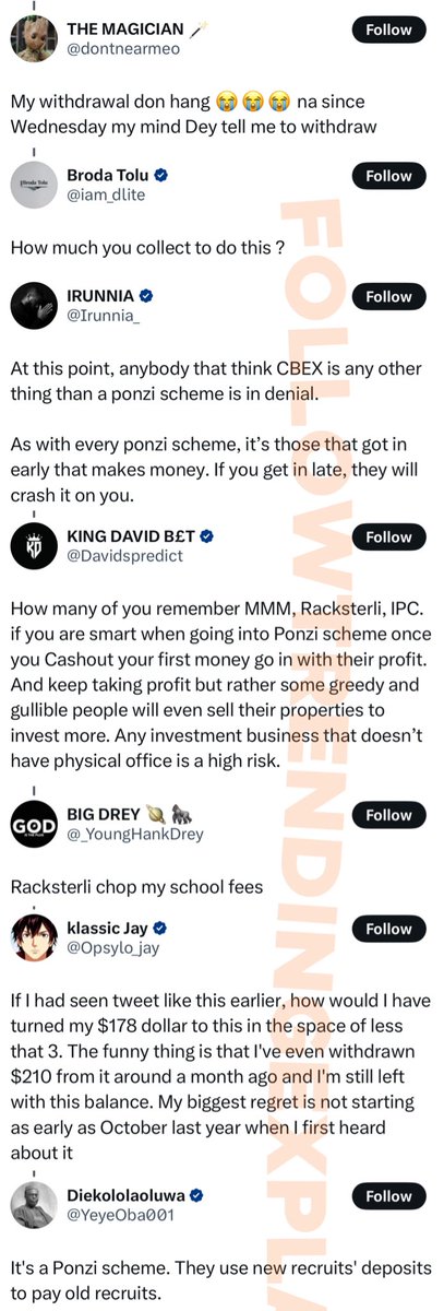 Ponzi is trending because after the lessons of MMM and Racksterli, Nigerians still fell for CBEX.

CBEX is an investment platform that gives you 100% ROI in 1 month, and “investments” are only in USD. Users also get bonus for referral.

CBEX = China Beijing Equity Exchange. It