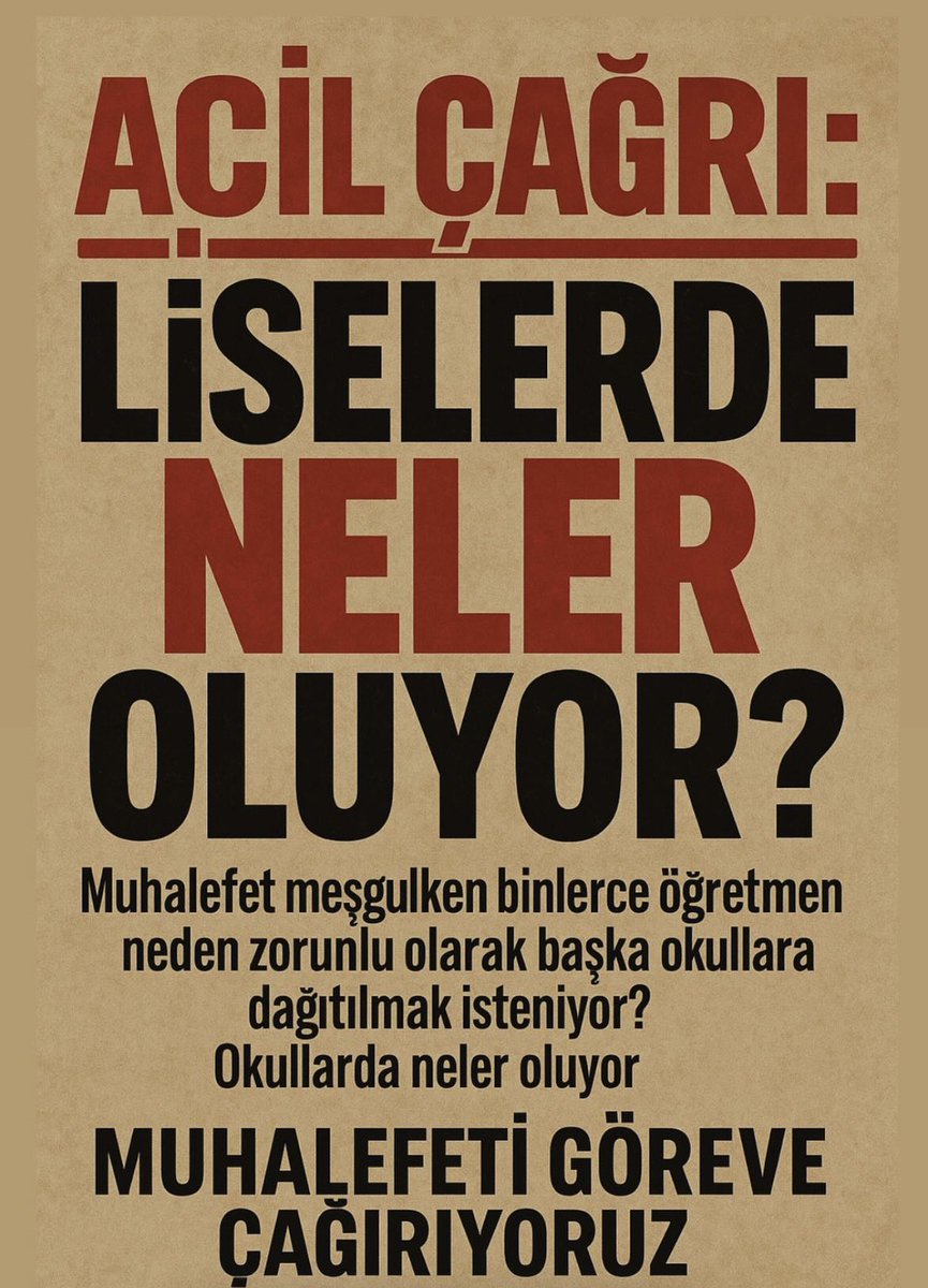saadettinozceli's tweet photo. Biz susarsak ülke susar.
Muhalefeti göreve çağırıyoruz!
#ÖğretmenimeDokunma
#LiselereSahipÇık https://t.co/ARcy5GGqOd