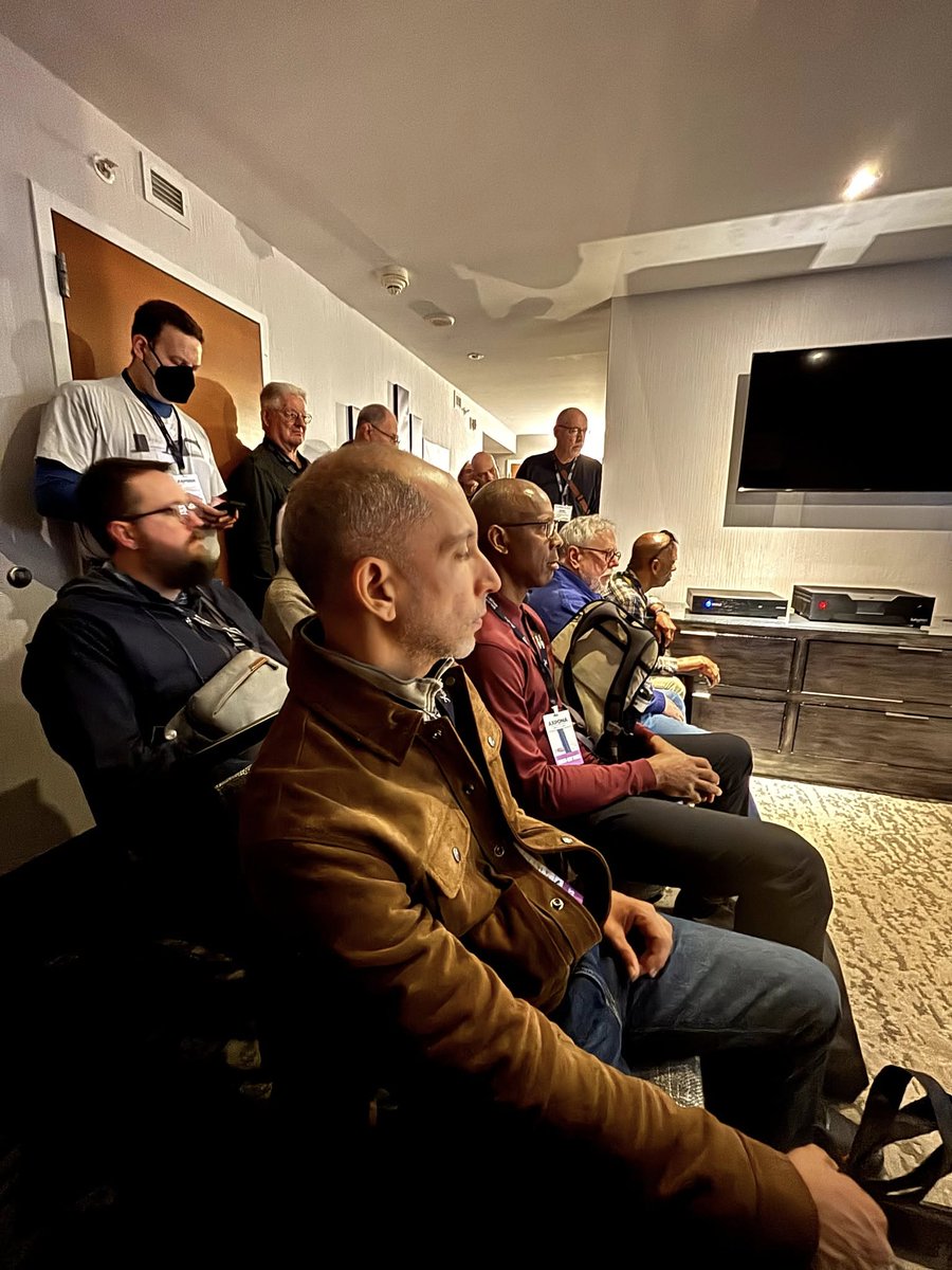 Standing room only in the #AragonAV / #Totem room! Come experience incredible #highendaudio in room #1621 at #AXPONA2025. 🔊