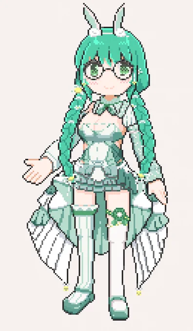 全身とスカート外したバージョン 予想絵から手直ししてみたけどほぼ全部直しで草 #どっとライブドット絵部