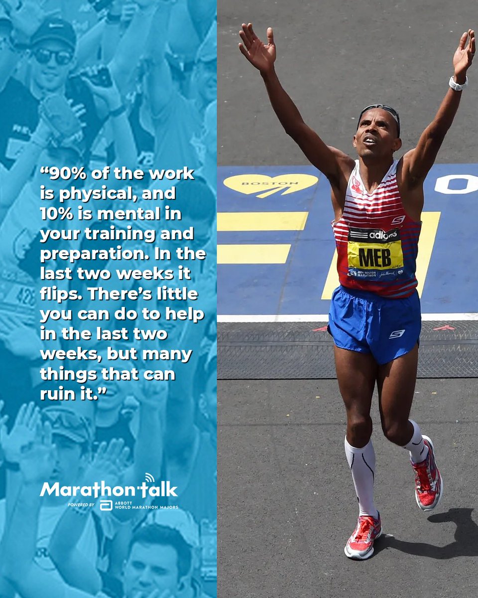 The last few weeks before a marathon, the training is done in the head.

Check out the latest episode of Marathon Talk, as we talk to the winner of the 2014 Boston Marathon, Meb Keflezighi.

Available wherever you get your podcasts from and streaming here: bit.ly/3Elzgap