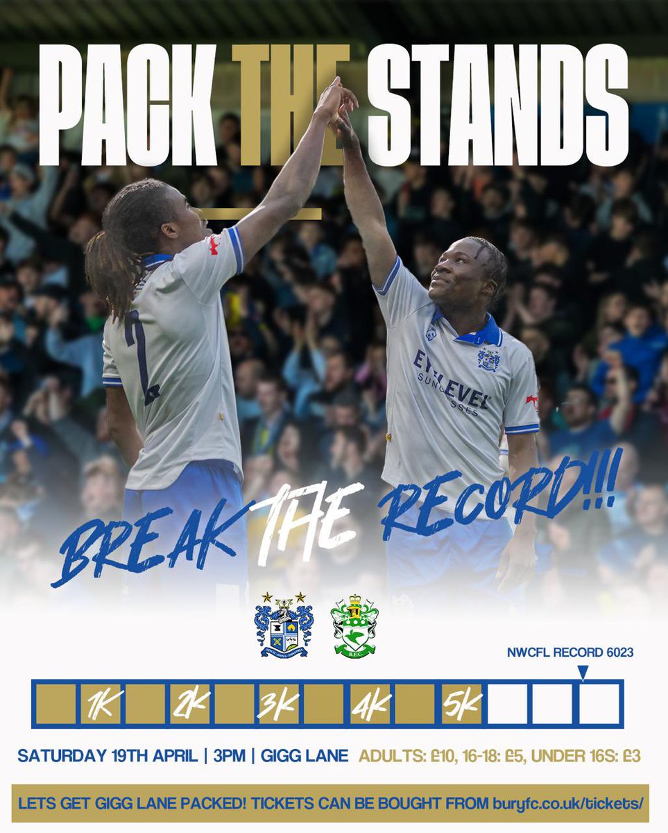 buryfcofficial's tweet photo. Shakers. You are. UNBELIEVABLE 

5️⃣0️⃣0️⃣0️⃣ tickets have now sold for next weekends season finale.

Be #partofit and grab yours now 

https://t.co/x8mIuY67CL

#BuryFC https://t.co/wbNVwN5qdS