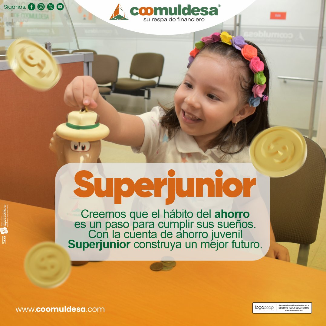Coomuldesa's tweet image. 💰 En #Coomuldesa, apoyamos el ahorro desde temprana edad. Abra la #CuentaDeAhorroJuvenil para que sus hijos den el primer paso hacia su futuro financiero. 👦👧 #SuperJunior