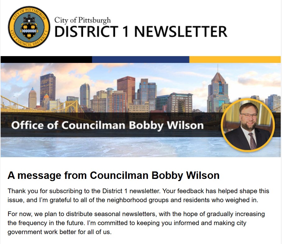 Dist1Pgh's tweet image. 📣The inaugural D1 newsletter is now live! bit.ly/D1April2025NL
In this issue, you'll find updates on:
🚧 Current D1 projects
📜 Legislative initiatives
🤹♀️ Community events
Sign up to receive all things D1-related in your inbox today! 📨bit.ly/d1newslettersi…