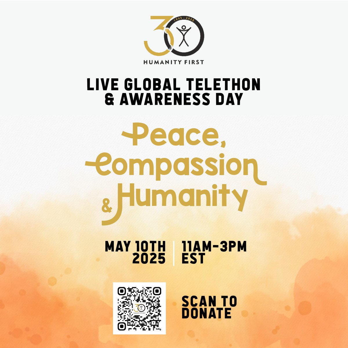 HFUSA's tweet photo. 🌍 Join Us LIVE for the Global Telethon 2025! 🌍
📅 May 10th | 11 AM – 3 PM (EST)
📍 Streaming on https://t.co/5gboqaqxrd
🤗 Donate-Fundraise at https://t.co/PNsbYPjPVq

This year marks 30 years of Humanity First — three decades of service rooted in peace, compassion, and humanity! 🎉 We're celebrating this incredible milestone with HF countries around the world, and you're invited to be part of it.

We're going LIVE with powerful stories, uplifting programs, and real-time impact from home and across the world! From food security to disaster relief, see how Humanity First USA is serving those in need — and how you can be part of the change. 

🎙️ Exciting Programming for the whole family
📡 Live reports from various locations
💙 Your donations = Real impact 
Be the first! https://t.co/PNsbYPjPVq
📲 Mark your calendars. Spread the word. Be part of something bigger. Let’s honor the past and shape the future — together.

#HFUSA #GlobalTelethon2025 #30YearsOfService #ServeMankind #HumanityFirst #TogetherWeCan #share #follow