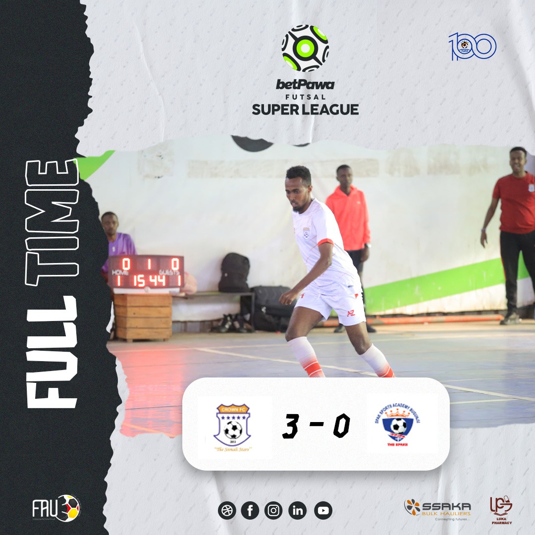FutsalSuperLg's tweet photo. Full-time'
Crown Lubiri comfortably ease past Busunju Spaks
#CROSPA
#betPawaXFutsal https://t.co/sJ52DJLYt2
