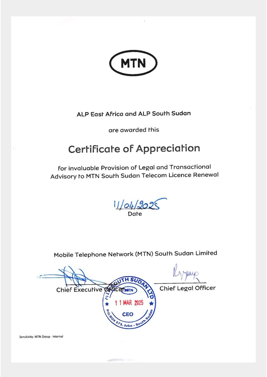 ALP SOUTH SUDAN (@alpsouthsudan) on Twitter photo We are honoured to have supported the y'ellow Team with Legal and Transaction Advisory. Together we celebrate this milestone ๐ฅณ, bravo <a href="/MTNSSD/">MTN South Sudan</a>. <a href="/alpeastafrica/">ALP East Africa</a> <a href="/ALPNigeria/">Africa Law Practice (ALP) NG & Company</a> #ssox We are honoured to have supported the y'ellow Team with Legal and Transaction Advisory. Together we celebrate this milestone ๐ฅณ, bravo <a href="/MTNSSD/">MTN South Sudan</a>. <a href="/alpeastafrica/">ALP East Africa</a> <a href="/ALPNigeria/">Africa Law Practice (ALP) NG & Company</a> #ssox