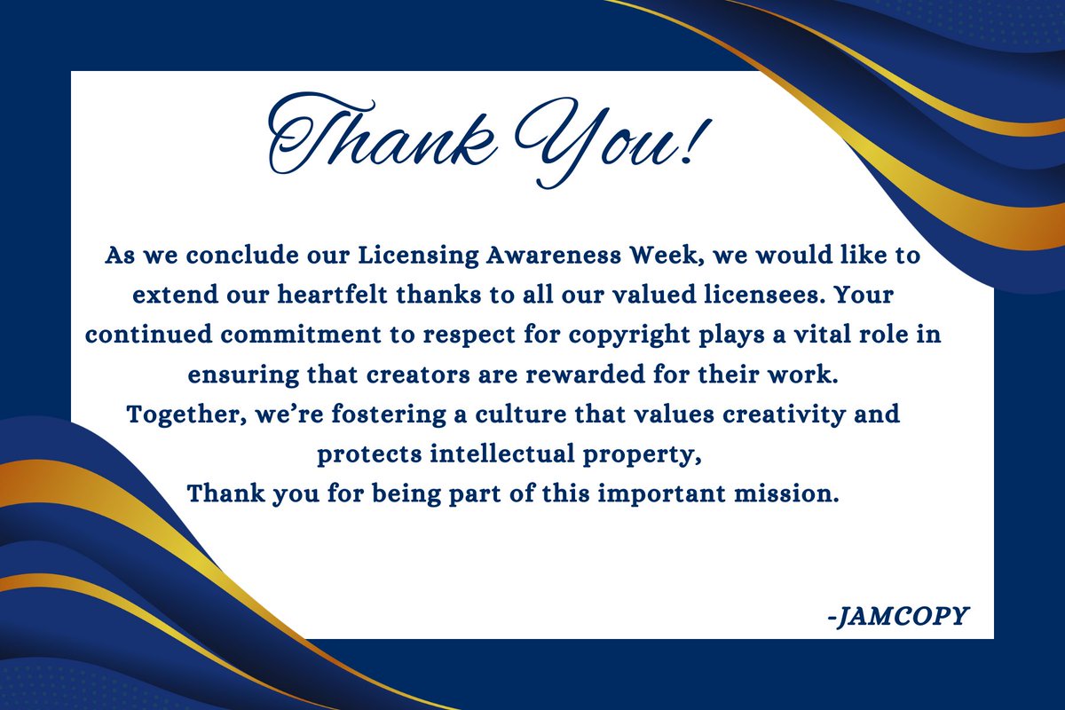 We thank our licensees for their commitment to copyright ©️ 

#copyright #jamcopy #jamaica #tertiaryinstitutions #schools
