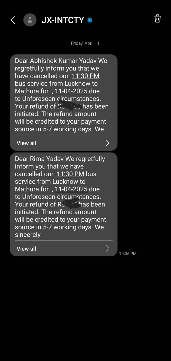 akyabhishek's tweet photo. CANCELLATION MSG AT 10:36 PM https://t.co/rpGYdmaUFX