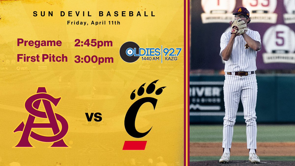 A midwest road trip begins this afternoon for <a href="/ASU_Baseball/">Sun Devil Baseball</a> and it starts with a three-game series at Cincinnati. 

The Voice of the Sun Devils, <a href="/TimHealeyASU/">Tim Healey</a>, and Max Rossiter have the call on 1440 AM. We're live at 2:45 pm with first pitch slated for 3 pm.

#ForksUp #MLBU