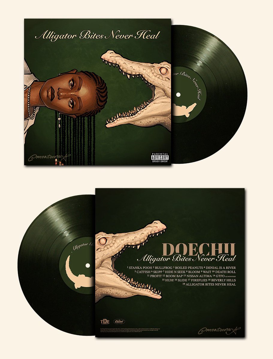 moaracha's tweet photo. doechii vinyl design concept 🐊🤎 https://t.co/7tA01nxduV