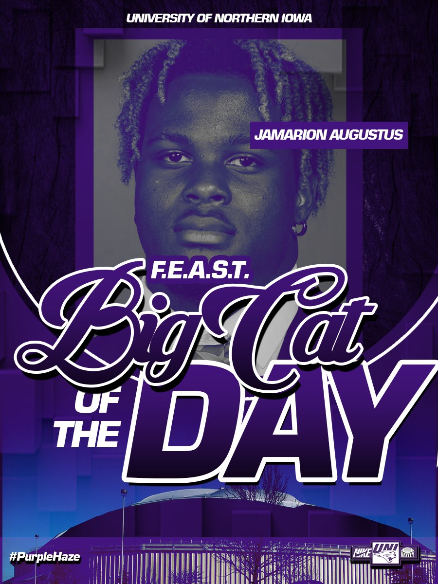 Coach Al Smith (@uni_coachsmith) on Twitter photo Congrats to our BIG CAT of the day for practice #5
<a href="/eliteathlete17/">Jamarion Augustus</a>! Split with O yesterday, need to rebound on Saturday! 4-0-1 #BigCatCountry #EverLoyal #PurpleHaze Congrats to our BIG CAT of the day for practice #5
<a href="/eliteathlete17/">Jamarion Augustus</a>! Split with O yesterday, need to rebound on Saturday! 4-0-1 #BigCatCountry #EverLoyal #PurpleHaze