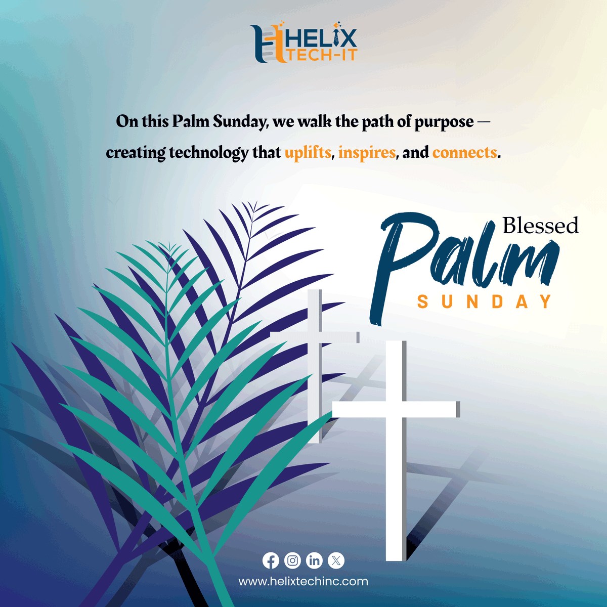 HelixTechIT's tweet photo. This Palm Sunday, we reflect on the values that guide our innovation, peace, purpose, and people-first progress.
Happy Palm Sunday from all of us at Helix Tech.
#palmsunday #helixtech #peaceandprogress #holyweek2025 #palmsundayvibes https://t.co/5xVpL0tFvJ