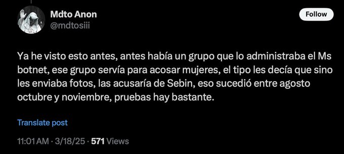 Here on #Twitter there are groups of #Cyber_Criminals dedicated to harass #Women, and it seems some people have plenty of evidence of it.

This person states,
"... ese grupo servia para acosar mujeres... pruebas hay bastante"

#MelodyBlues #Moxi3 #CrazyPorras #Energetico #0utlaw