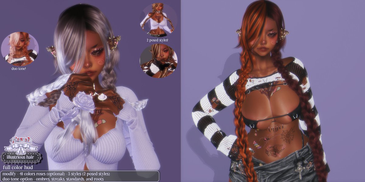 AzaleiaEliavah's tweet photo. 💜NEW RELEASE: Eliavah ~ Illustrious Hair💜
Grab it: https://t.co/huCUGQkzLM (April 10th) 
«────── « ⋅ʚ♡ɞ⋅ » ──────»        
Duo tone option &amp; two posed versions option! You can hold the braids cutely! I also added more head &amp; chest sizes. Leltuka, Morphtoon, &amp; ASR https://t.co/TnMPERdnSn