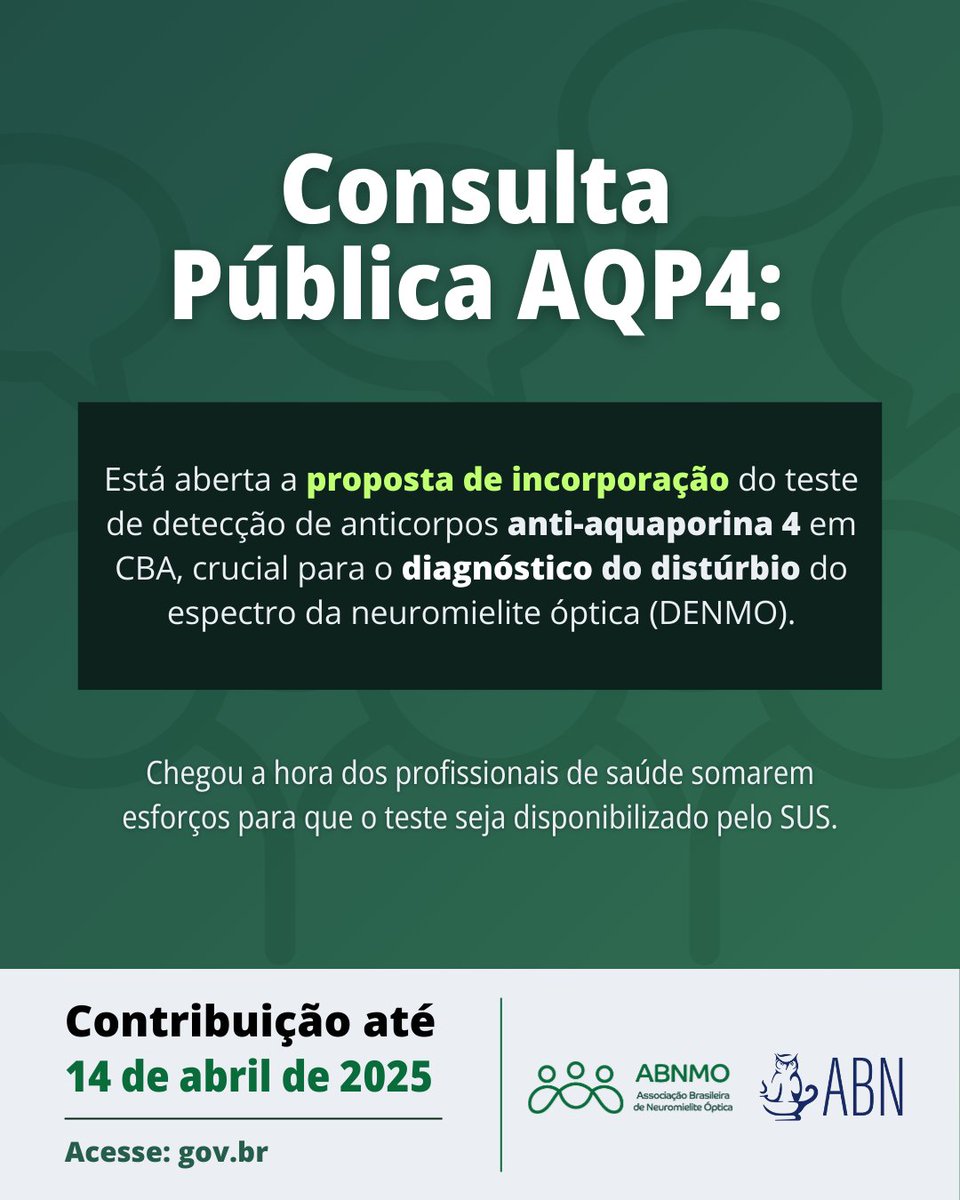 abneuro_'s tweet image. Participe da Consulta Pública Conitec/SECTICS nº 15/2025 e ajude a tornar o exame público pelo SUS.
Prazo para contribuições: até 14/04/2025!
gov.br/participamaisb…