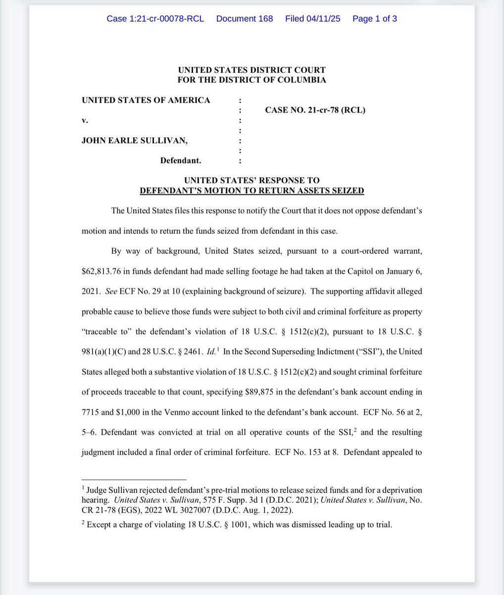 FordFischer's tweet photo. John Sullivan, aka “Jayden X,” a provocateur who posed as a Trump supporter egging on participants in the January 6 riot at the Capitol while he filmed it, received about $90,000 in licensing fees. The government seized the money before he was ultimately convicted and sentenced to 6 years in prison.

With Trump’s pardon, the government says it doesn’t oppose returning the money to him in a new filing.

https://t.co/Ct99ww8cJ9